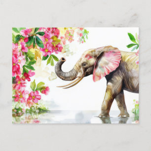 Aquarell Illustration eines Elefanten mit Blumen Postcard