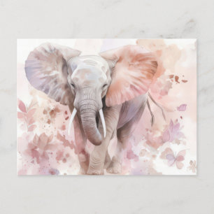 Aquarell Illustration eines Elefanten mit Blumen Postcard