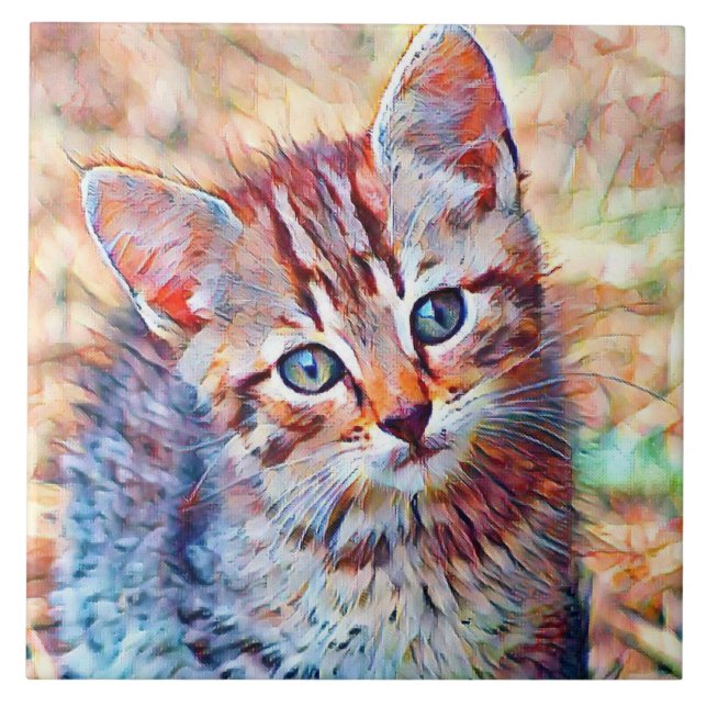 aquarell kitten ceramic tile (Front)