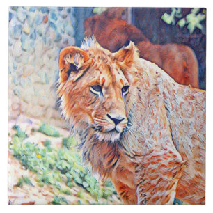 aquarell lion ceramic tile
