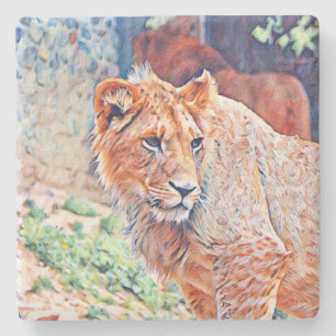 aquarell lion stone coaster