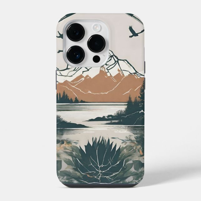 Aquarell mountain landscape, nature motif mountain iPhone case (Back)