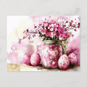 Aquarell Oster Postkarte mit Ostereiern und Blumen Postcard