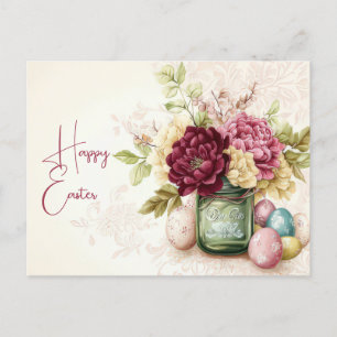 Aquarell Oster Postkarte mit Ostereiern und Blumen Postcard