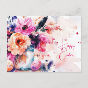 Aquarell Oster Postkarte mit Ostereiern und Blumen Postcard