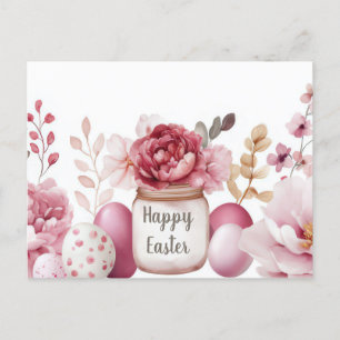 Aquarell Oster Postkarte mit Ostereiern und Blumen Postcard