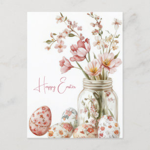 Aquarell Oster Postkarte mit Ostereiern und Blumen Postcard