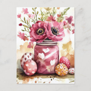Aquarell Oster Postkarte mit Ostereiern und Blumen Postcard