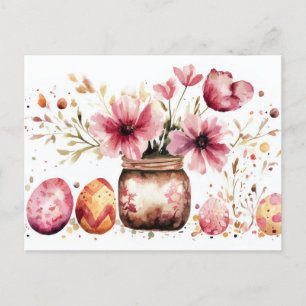 Aquarell Oster Postkarte mit Ostereiern und Blumen Postcard
