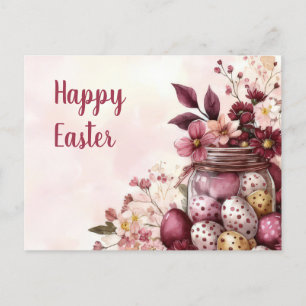 Aquarell Oster Postkarte mit Ostereiern und Blumen Postcard