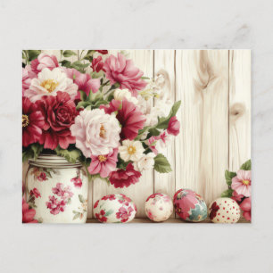 Aquarell Oster Postkarte mit Ostereiern und Blumen Postcard