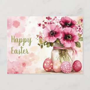 Aquarell Oster Postkarte mit Ostereiern und Blumen Postcard