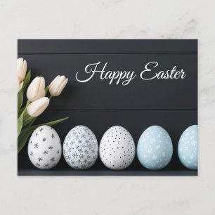 Aquarell Oster Postkarte mit Ostereiern und Tulpen Postcard