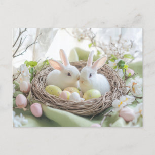 Aquarell Oster Postkarte mit Osternest und Hasen Postcard