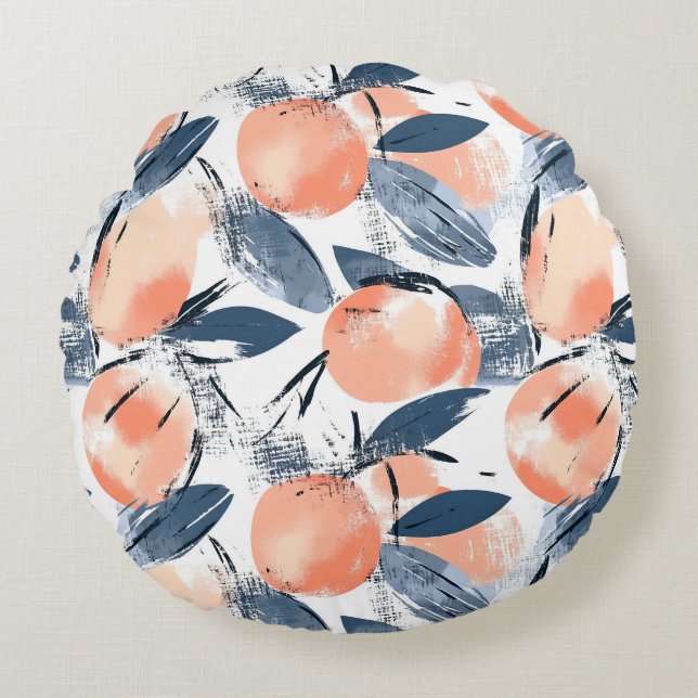 Aquarell Pfirsich Pattern Design Dekokissen Round Cushion (Front)