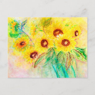 Aquarell Sonnenblumen. Blumenstrauß gemalt. Postcard