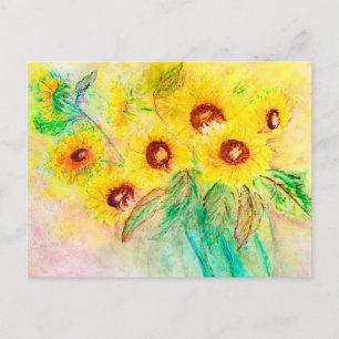 Aquarell Sonnenblumen. Blumenstrauß gemalt. Postcard