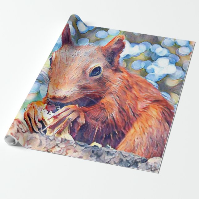 aquarell squirrel wrapping paper (Unrolled)