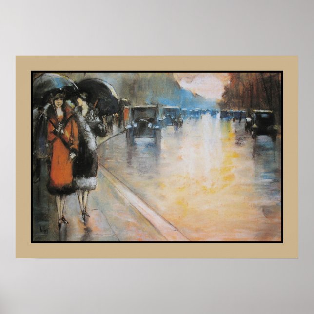 Aquarelle Berlin street in the rain Poster (Front)