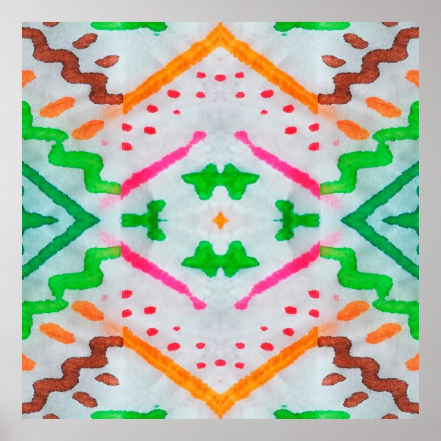 Aquarelle Boho Decor. Boho Blue Pillow. Aquarelle  Poster (Front)