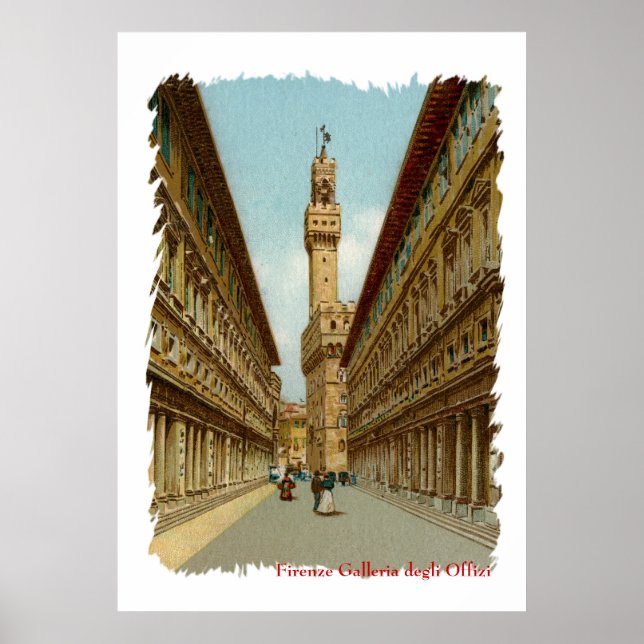Aquarelle Florence Uffizi Gallery Poster (Front)