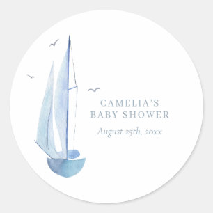 Aquarelle Sailboat Baby Shower Ahoy Boy's  Classic Round Sticker