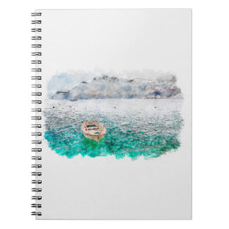Aquarelle sketch art. Seaview of Santorini island Notebook