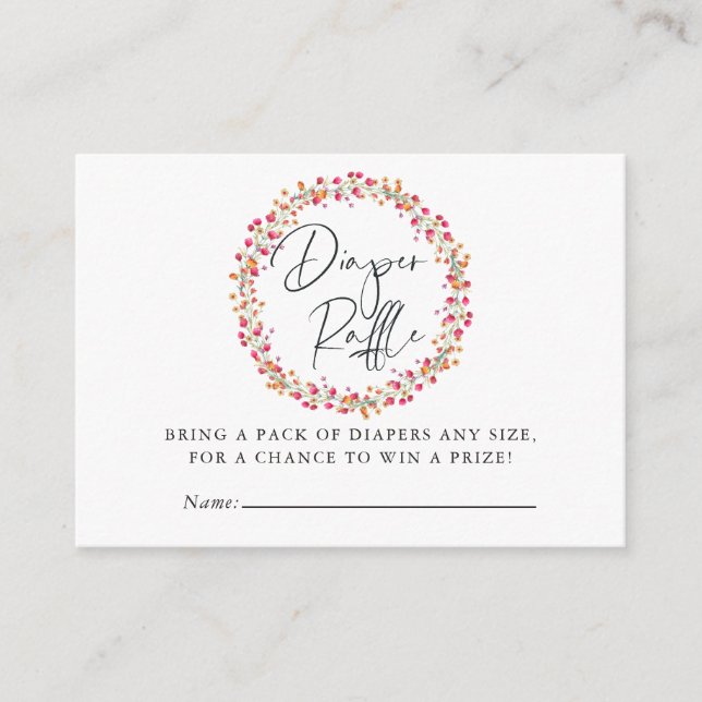Aquarelle Wild Flower Baby Shower Diaper Raffle Enclosure Card (Front)