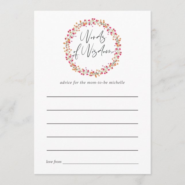 Aquarelle Wild Flower Baby Shower Mum Advice Card (Front)