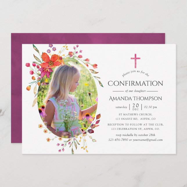 Aquarelle Wildflower Confirmation Invitation (Front/Back)