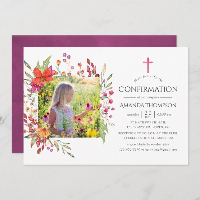 Aquarelle Wildflower Confirmation Invitation (Front/Back)