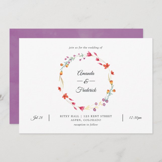 Aquarelle Wildflower Photo Wedding Invitation (Front/Back)