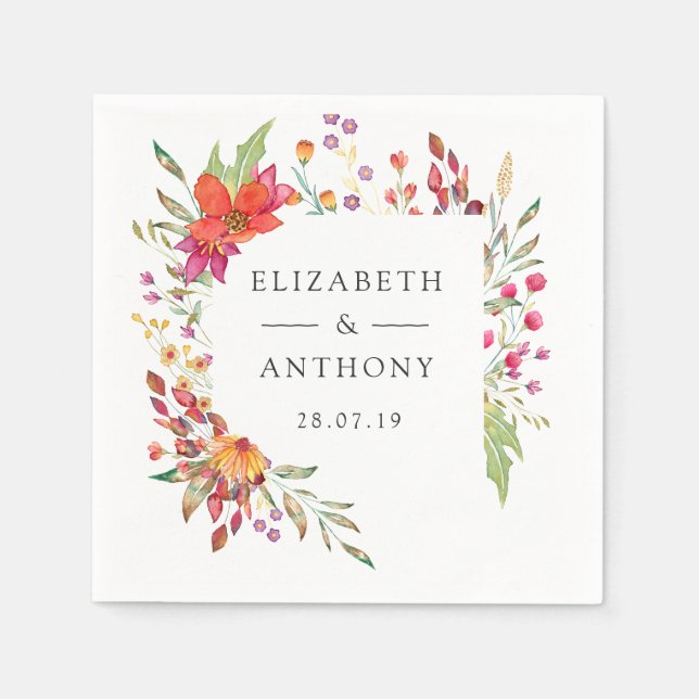 Aquarelle Wildflower Spring Wedding Napkin (Front)