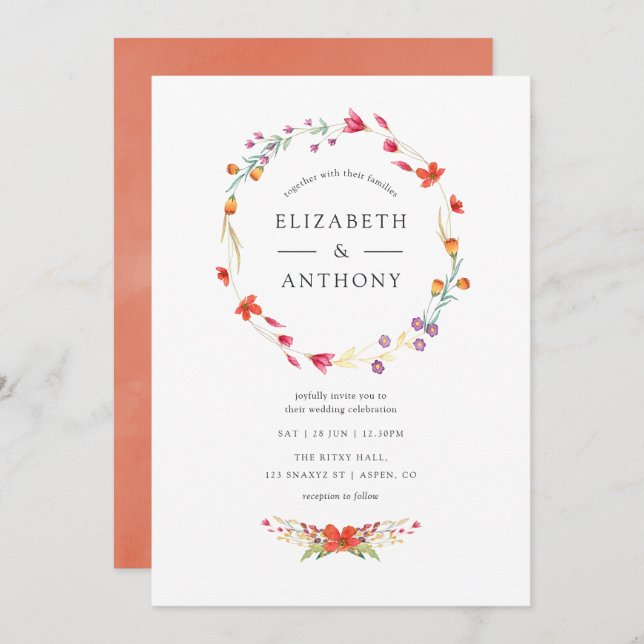 Aquarelle Wildflower Wedding Invitation (Front/Back)