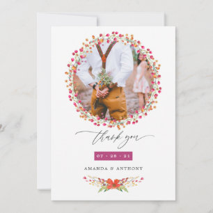 Aquarelle Wildflower Wedding Photo Thank You Card