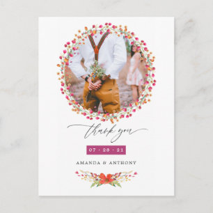 Aquarelle Wildflower Wedding Photo Thank You Postcard