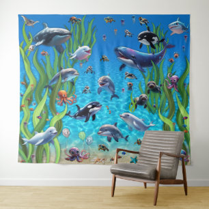Aquarium 1 Party Backdrop Wall Tapestry 