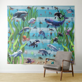 Aquarium 3 Party Backdrop Wall Tapestry