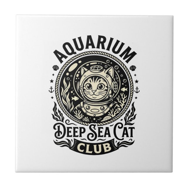 Aquarium Deep Sea Cat Funny Cat Graphic - Aquarium Ceramic Tile (Front)
