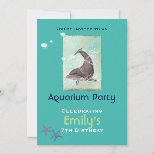 Aquarium Dolphon Themed Birthday Party Invitation (Front)