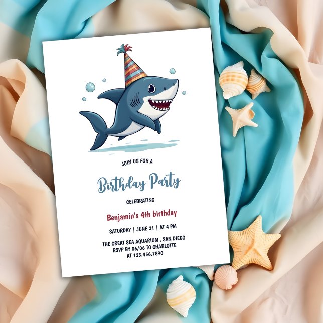 Aquarium Kids Party Cute Shark Birthday Invitation (Aquarium Kids Party Cute Shark Birthday Invitation)