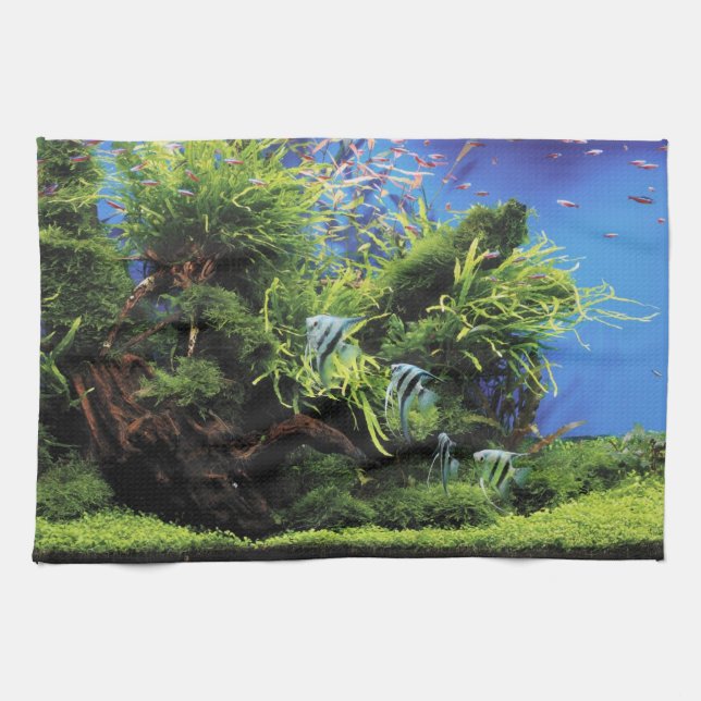 Aquarium Layout of Freshwater Angelfishes Tea Towel (Horizontal)