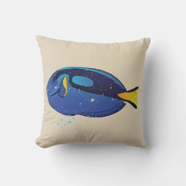 Aquarium Tropical Blue Tang Fish Print Cushion (Front)