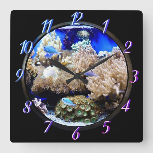 Aquarium Tropical fish and coral Square Wall Clock (Front)