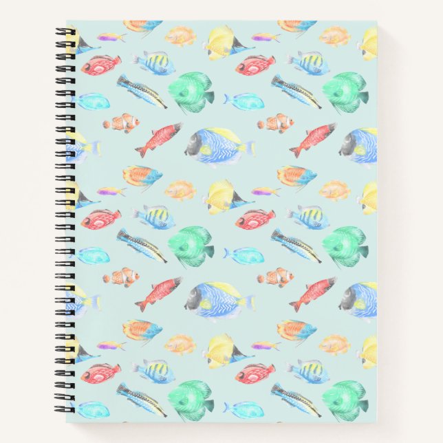 Aquarium - water colour fish pattern - light blue notebook (Front)