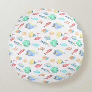 Aquarium - water colour fish pattern - round cushion