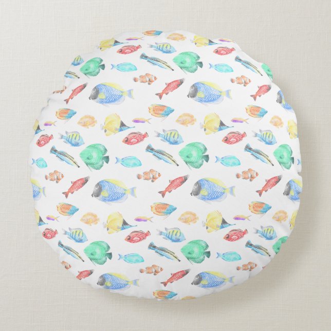 Aquarium - water colour fish pattern - round cushion (Front)