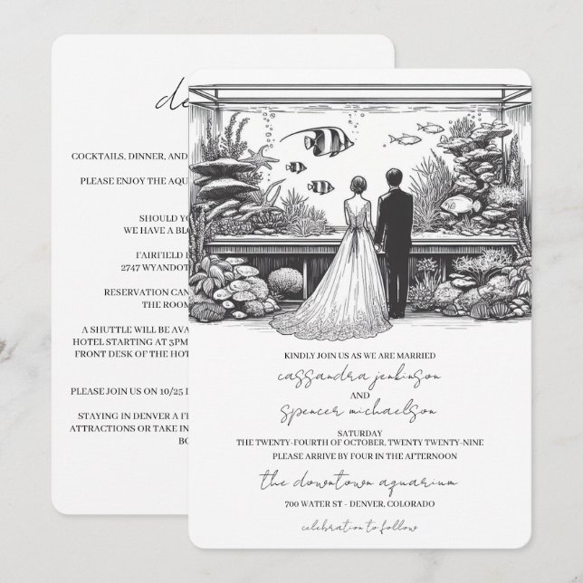 Aquarium Wedding with Details Invitation (Front/Back)