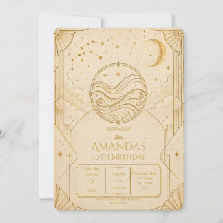 Aquarius 40th Birthday Invitation | Champagne Gold