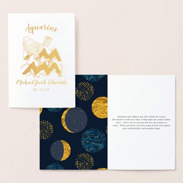 Aquarius Astrology | Personalised Zodiac Sign Foil Card (Display)